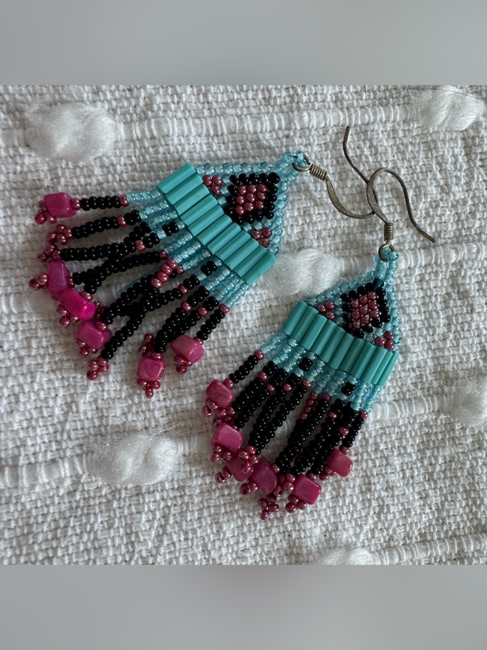 Boutique Seed bead earrings boho blue pink black dangle